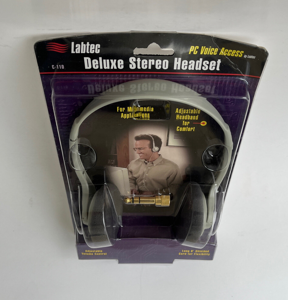 Labtec C-110 Stereo Headphones with Volume Control 3.5mm Gold Plug New In Box