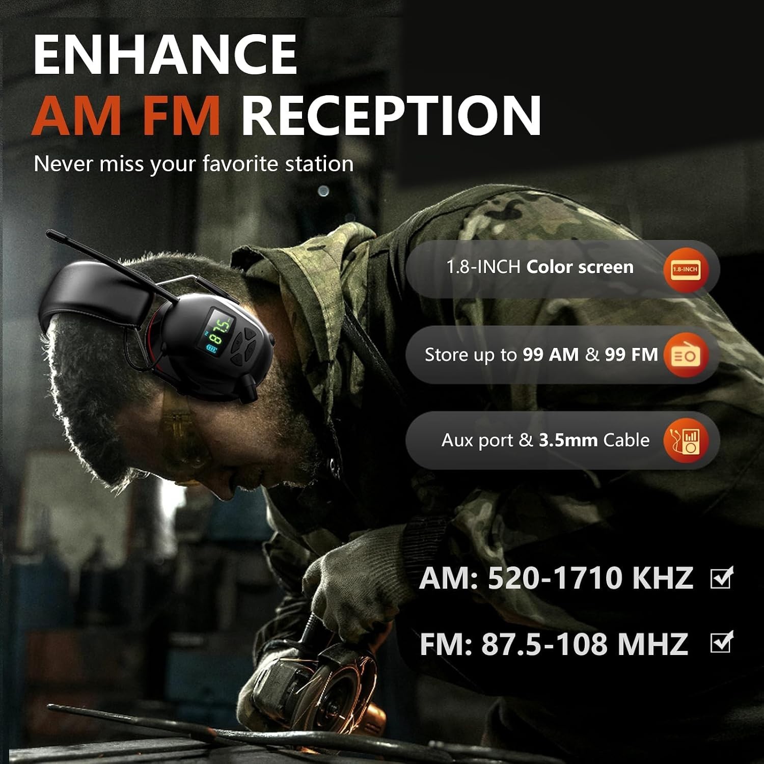 30 dB SNR Safety Earmuffs with Rechargeable Bluetooth Radio – 45H Listening Life
