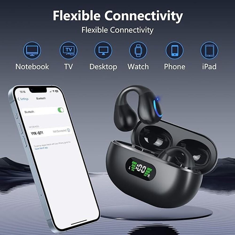 Secure Ear Hook Sports Earbuds Bluetooth 5.3 – IPX5 Waterproof, LED Display Case