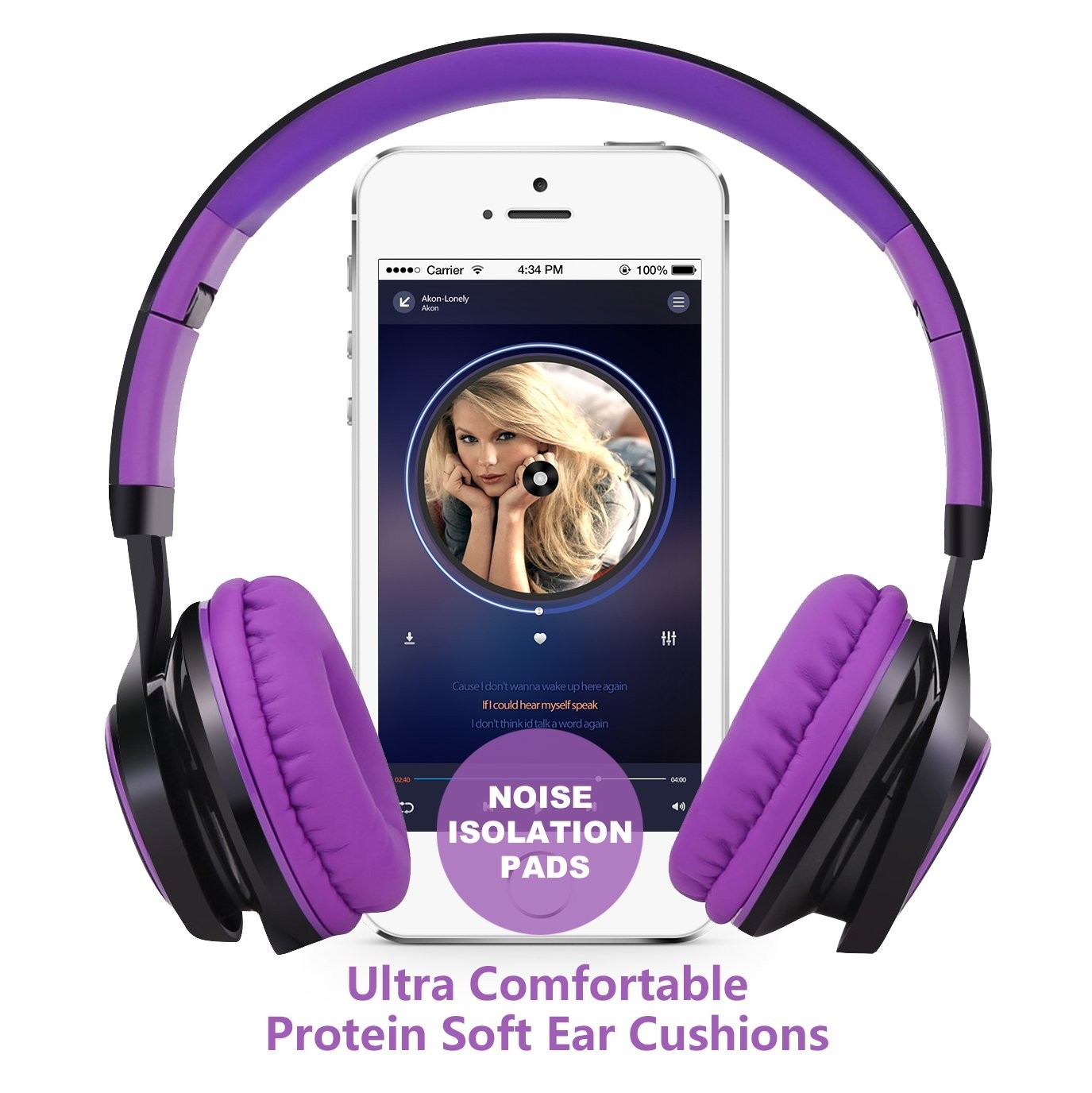 Sound Intone HD30 Stereo Folding Portable In-line 3.5 mm Audio Cable Purple