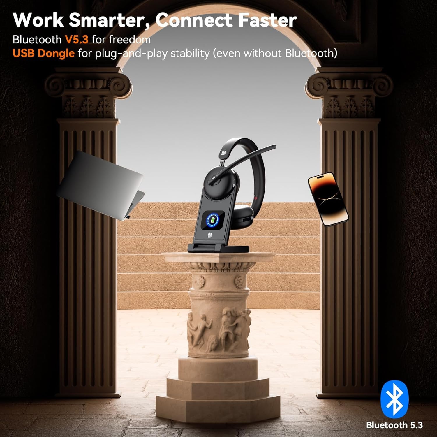 Dytole Wireless Headset with Mic for Work-Bluetooth 5.3 Headset with Microphone