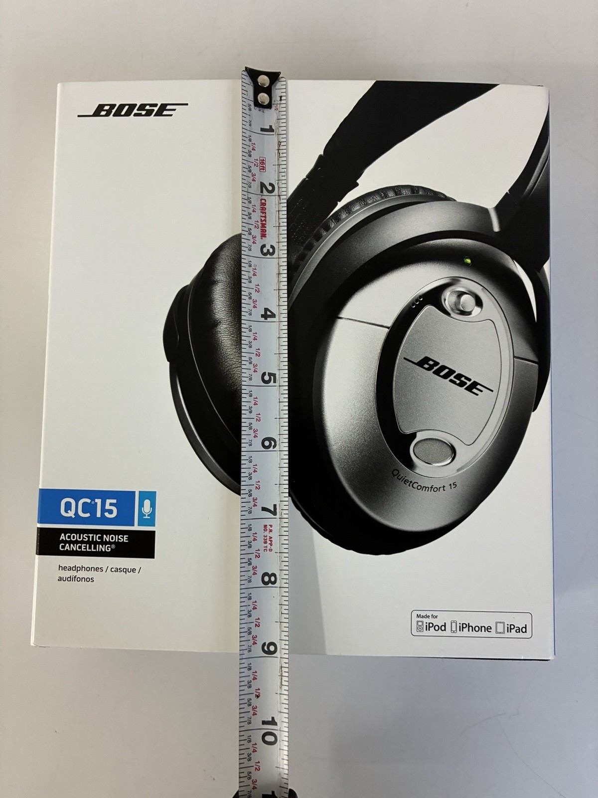 Bose QC15 Quiet Comfort Headphones Black And Silver Plus Extra Ear Pads With Box