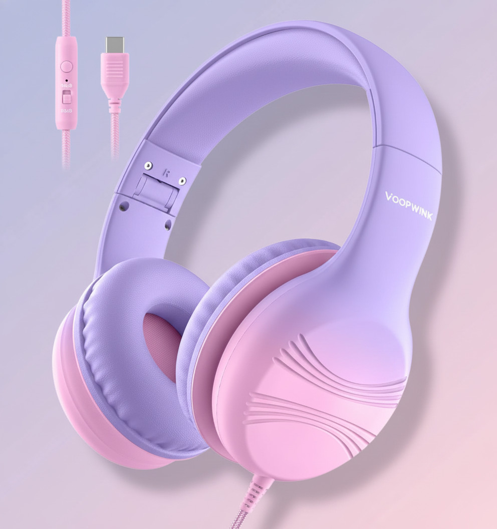 Kids USB-C Wired Over-the-Ear Headphones with Microphone, Volume Control/Limit