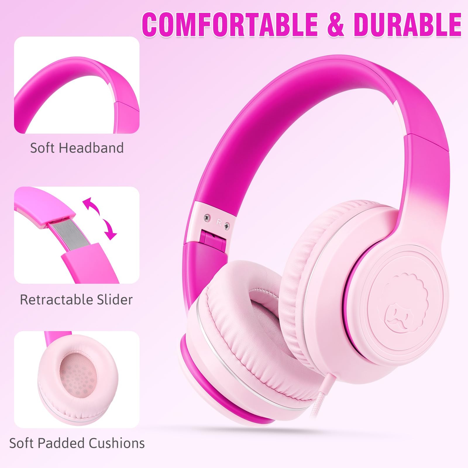 L22 Wired Headphones for Kids Girls Boys Women with Microphone Foldable 3.5mm…