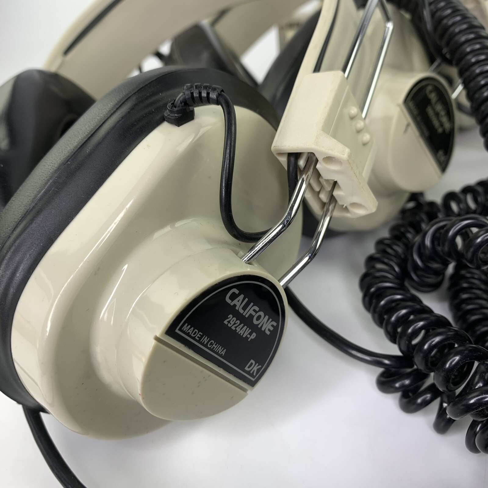 6 x Califone 2924AV-P Beige Mono Headphones 6’ coiled cord and 1/4″ Plug