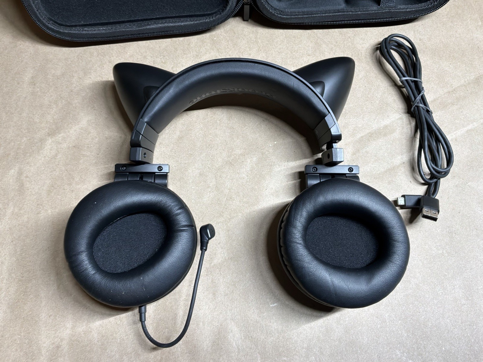 Brookstone Purple Black Cat Ear Headphones w/ Storage Case and Micro USB Cable