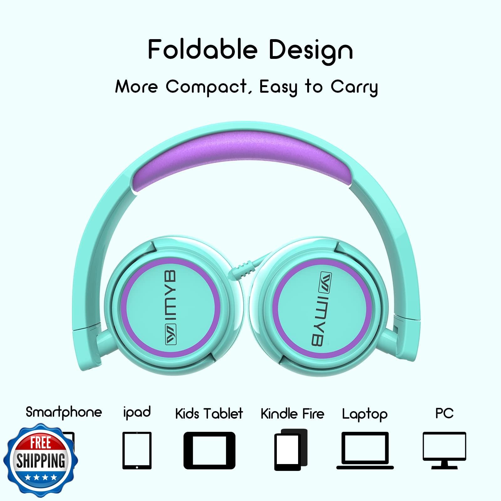 IMYB V1 Kids Headphones, Wired Stereo Foldable Tangle-Free 3.5mm Adjustable O