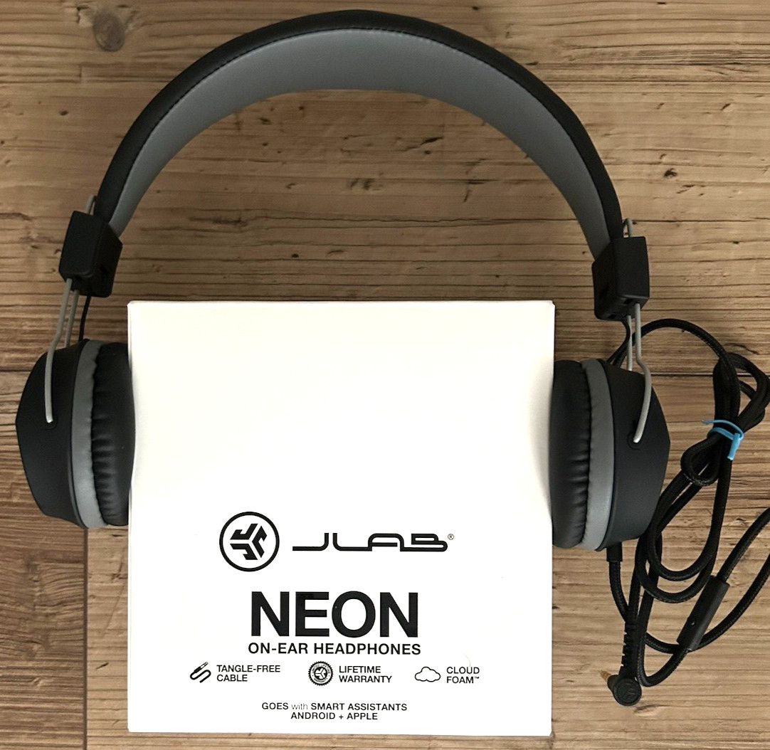 JLab Neon Wired On-Ear Foldable Black Headphones With Mic