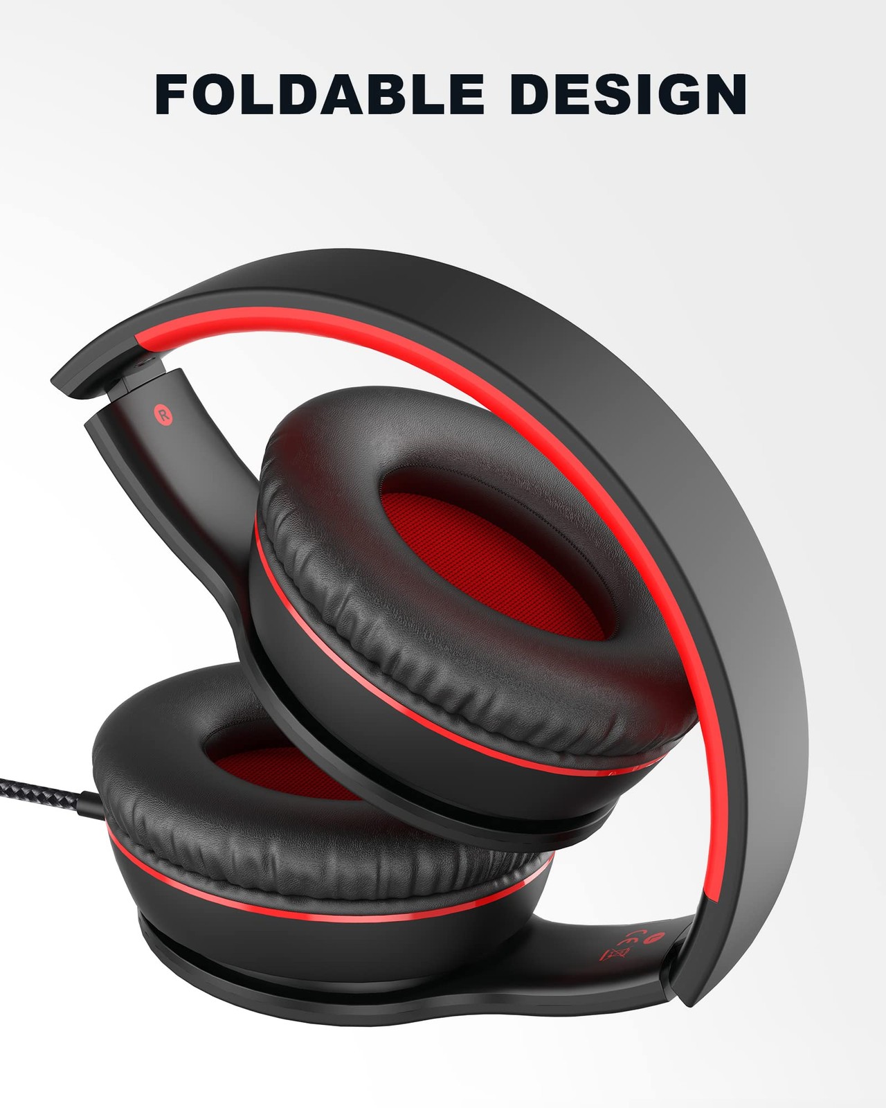 Kids Wired OnEar Headphones Foldable 1.5M Cord 3.5mm Aux Jack Red Model i45