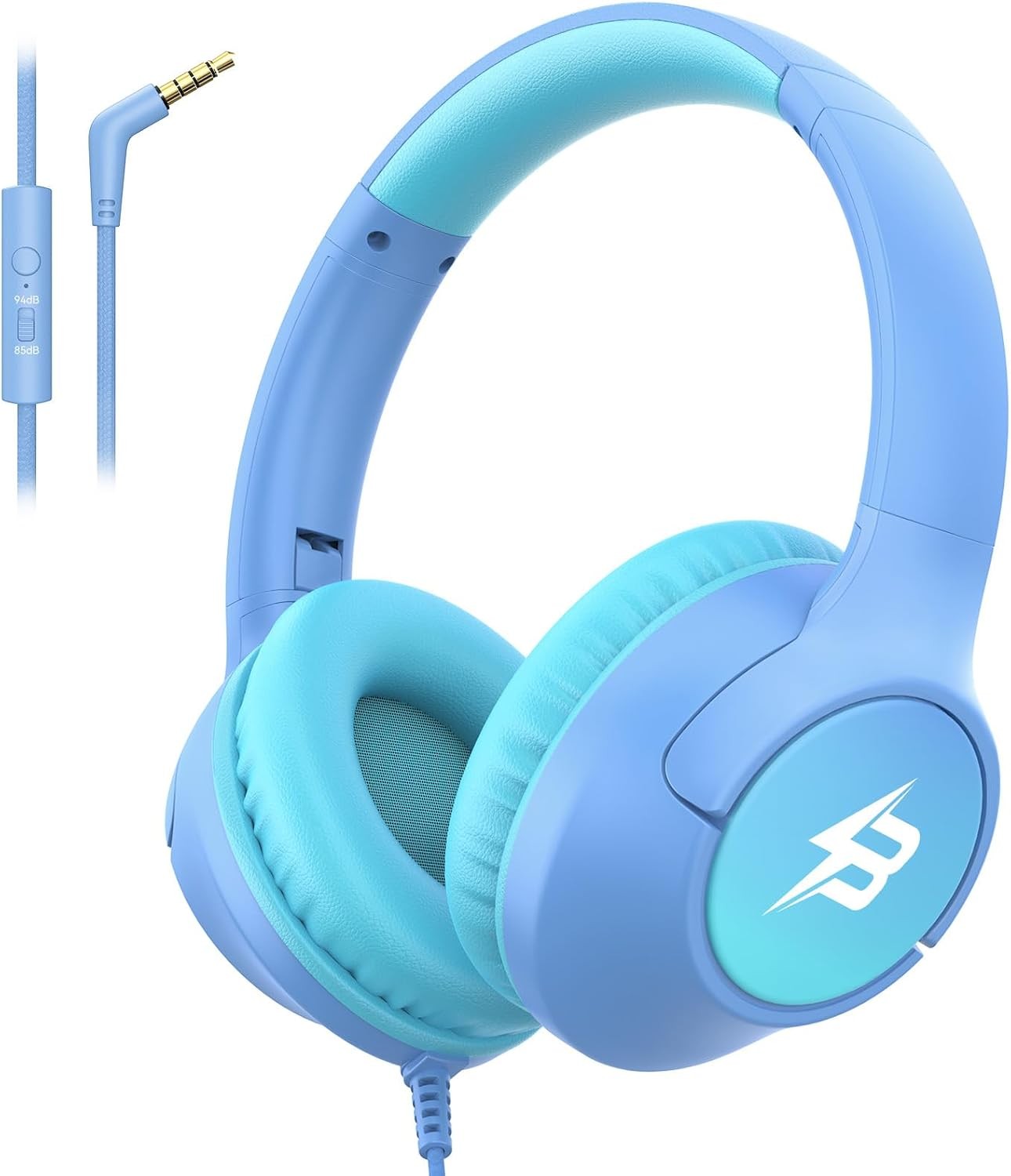 Wired Headphones for Kids for School, 3.5mm Cord 85/94dB Volume, Light Blue | Ov