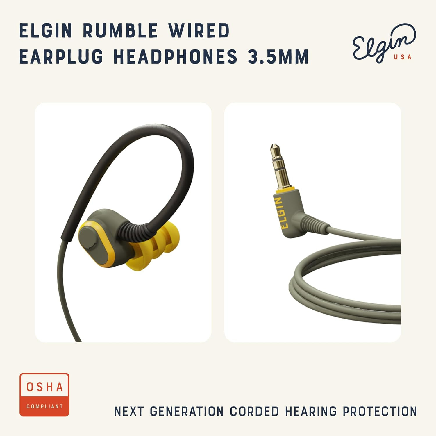 Elgin Rumble Wired Earplug Headphones with Mic, In-Ear Earbuds, 3.5Mm Jack, 27 D