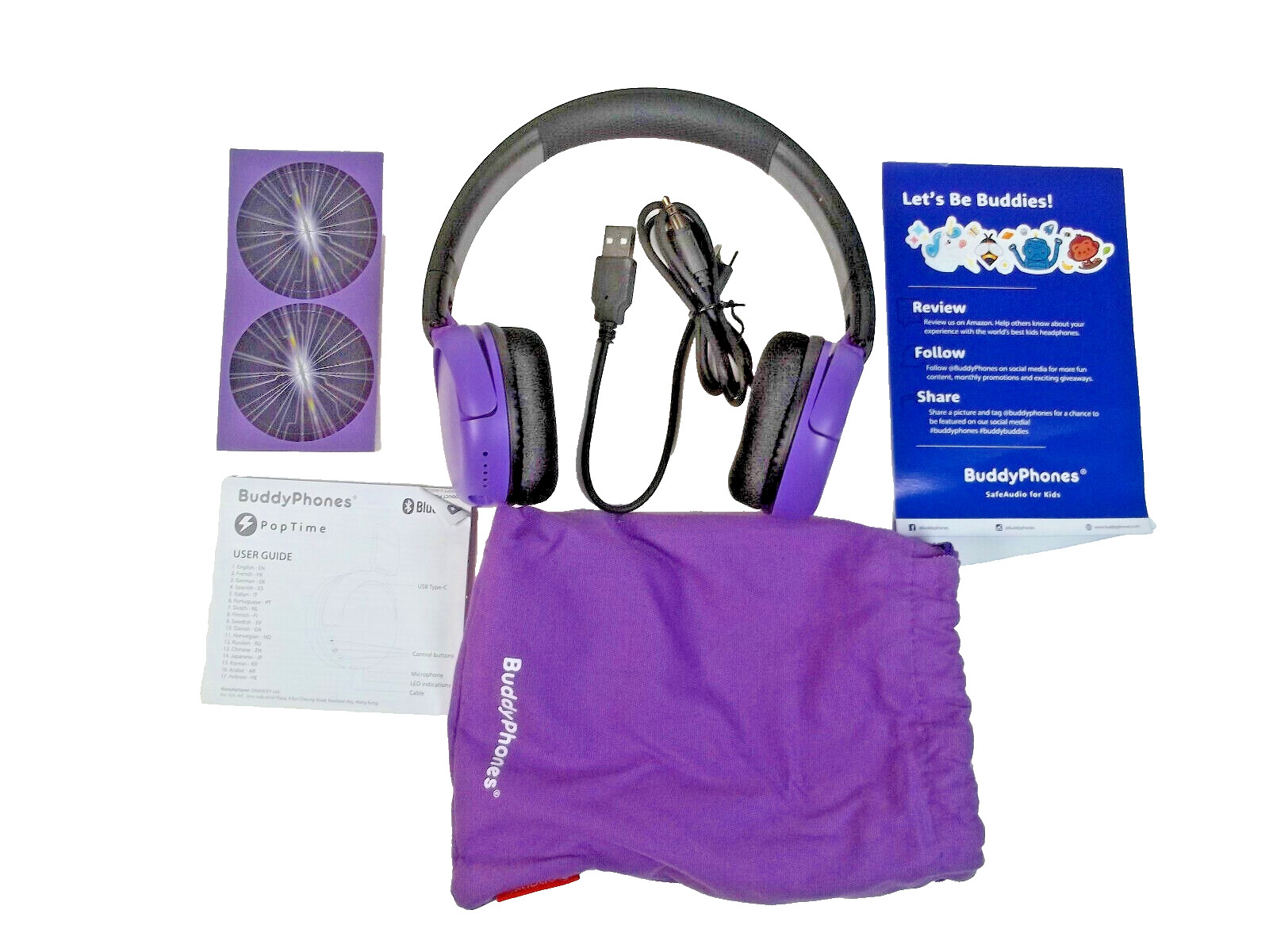 BuddyPhones PopTime Wireless Headphones – Purple for Kids