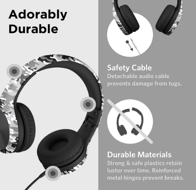 Connect+ Pro LilGadgets Over-Ear Kids Headphone Microphone Snow Camo LGCR-O7