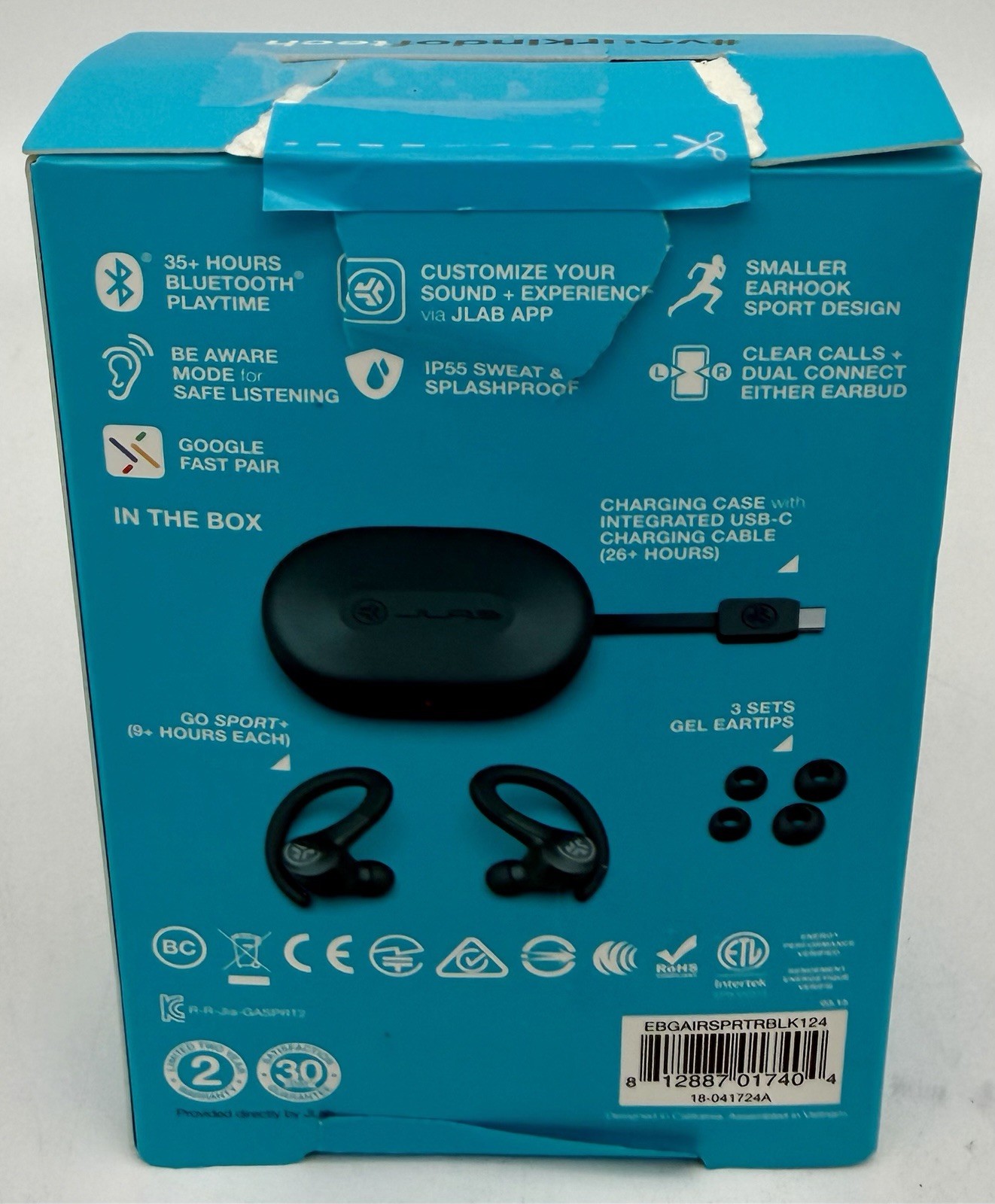 JLab Go Sport+ True Wireless Bluetooth Earbuds Charging Case Graphite