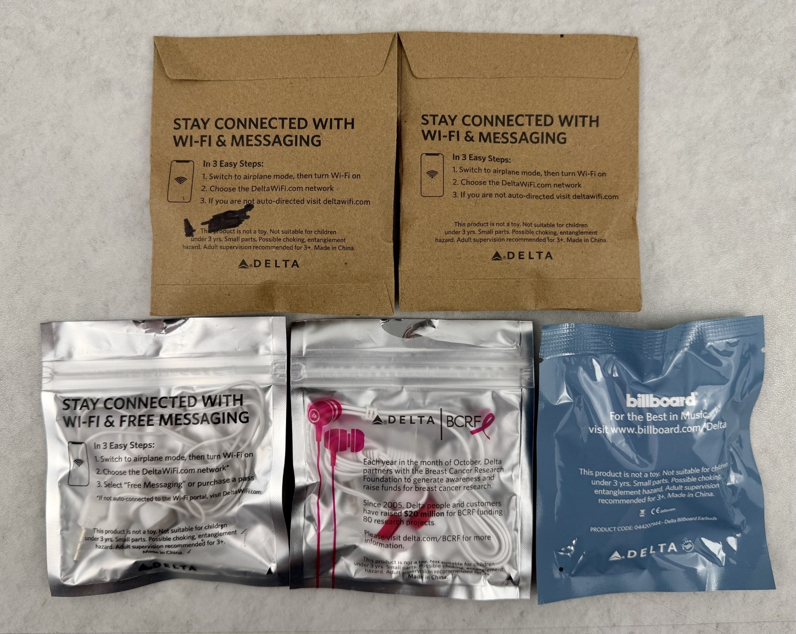 Delta Airlines Studio Earbuds Wired In-Ear Headphones Billboard 3.5mm 5 Pack Lot