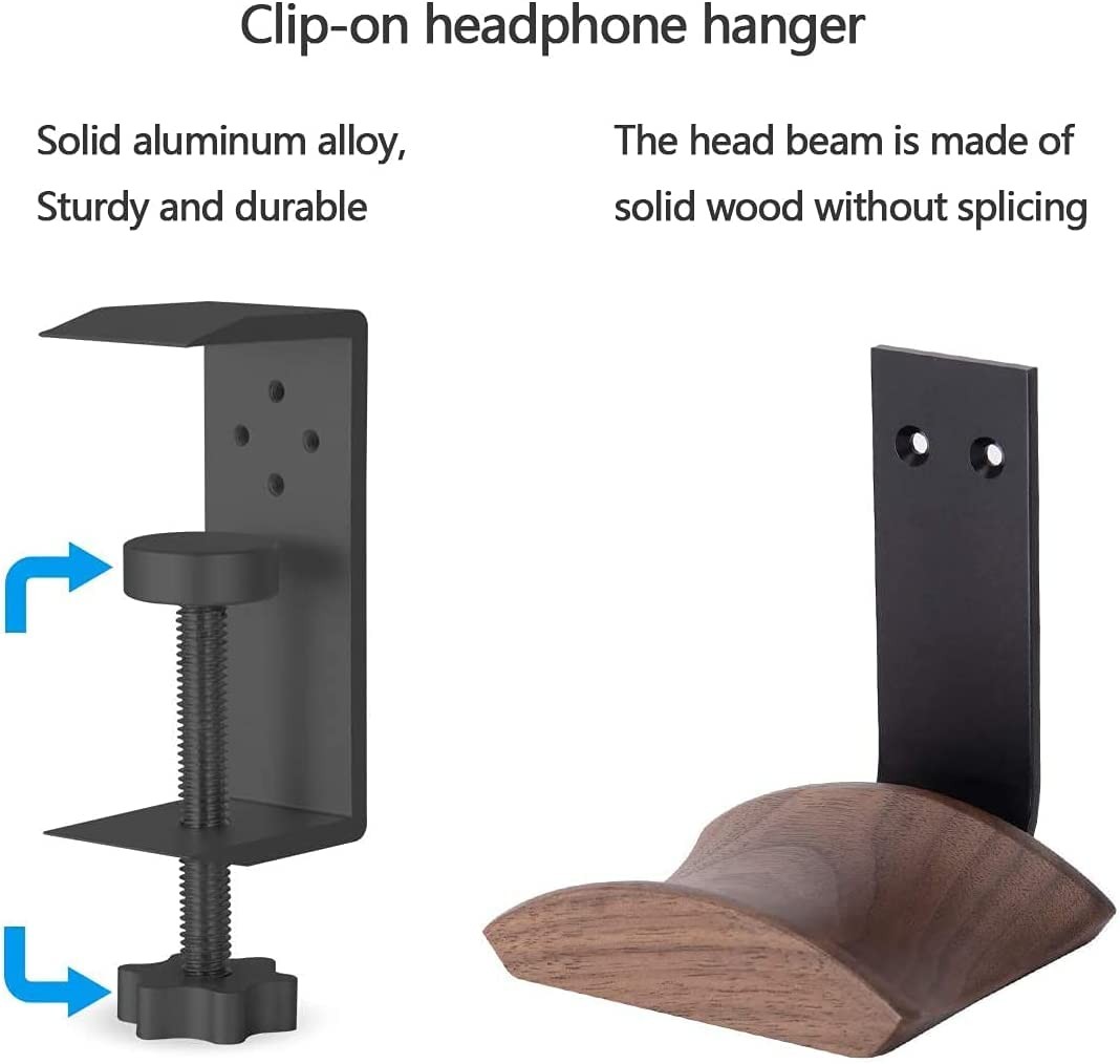 Adjustable ClampOn Desk Headphone Holder 6cm Wide Walnut Headrest Gaming
