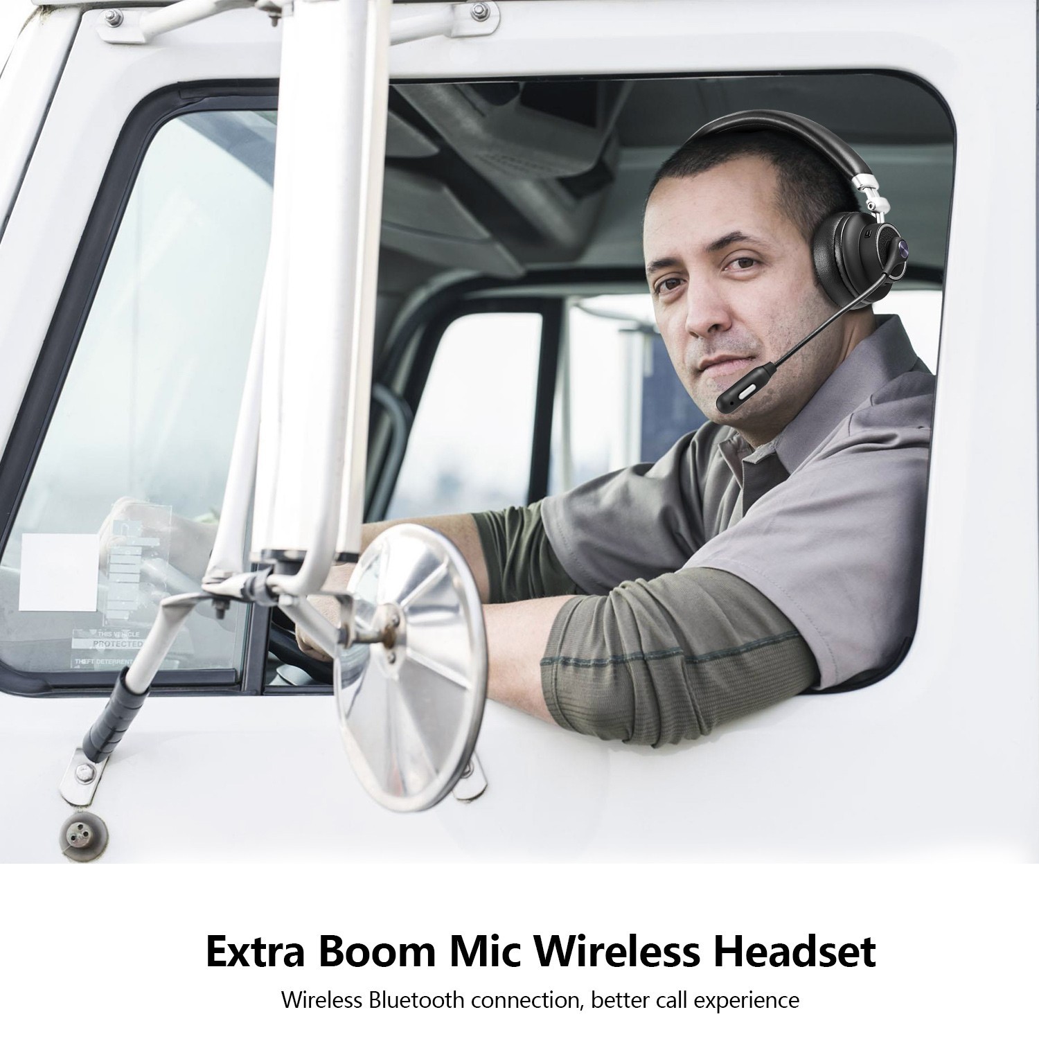 Wireless Over the Head Bluetooth Headset Truck Driver Noise Cancelling Boom Mic