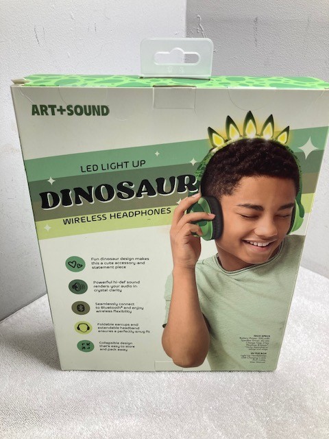 Art + Sound LED Light Up Dinosaur Wireless Headphones