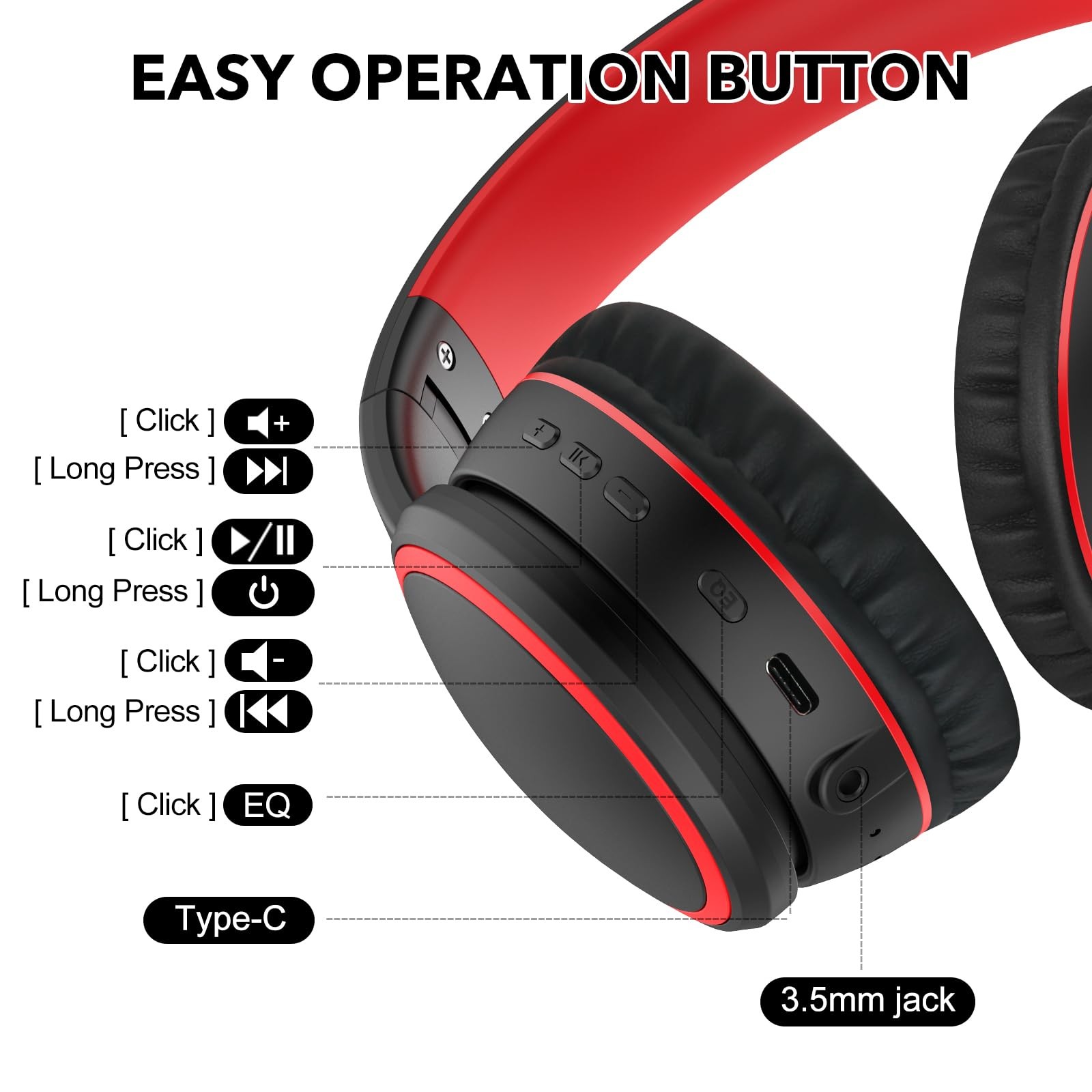 B10 Bluetooth Headphones Over Ear, 2 EQ Music Modes(Normal/Bass) and 50H Play…