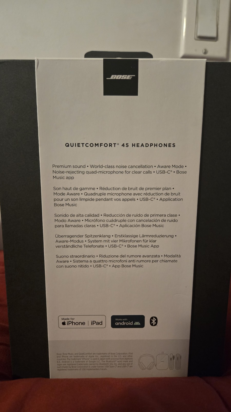 Bose QuietComfort 45 Noise Canceling Bluetooth Headphones in Original Package