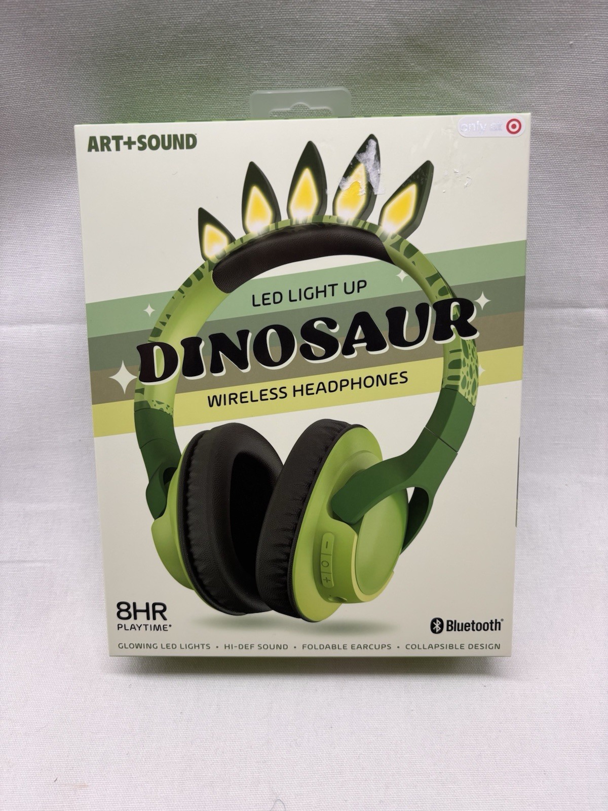 Art+Sound LED Light Up Dinosaur Wireless Bluetooth Headphones Kids Green