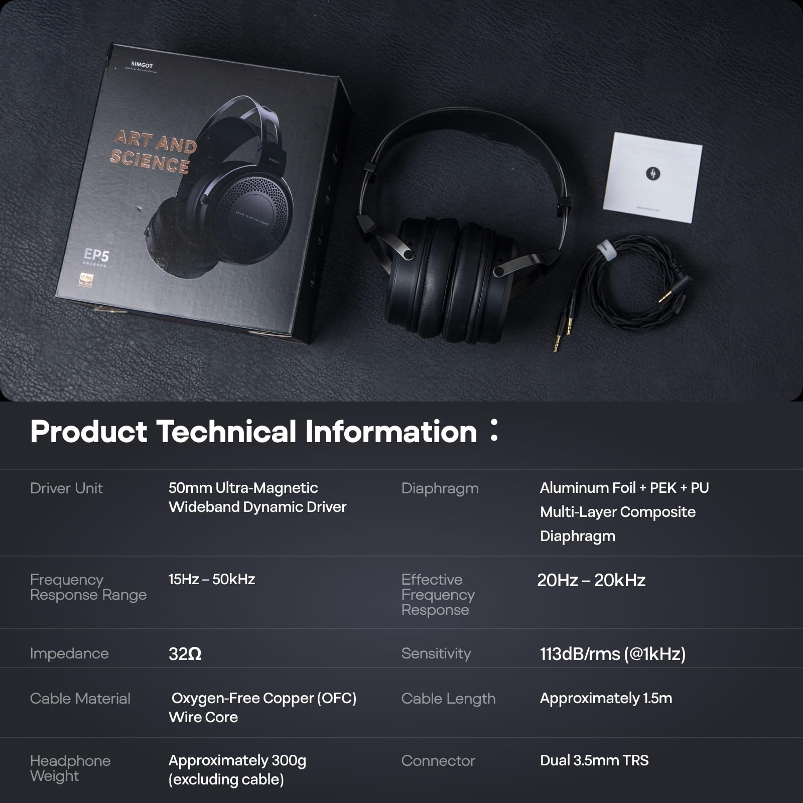 Linsoul SIMGOT EP5 50mm Ultra-Magnetic Drivers Over-Ear Headphones