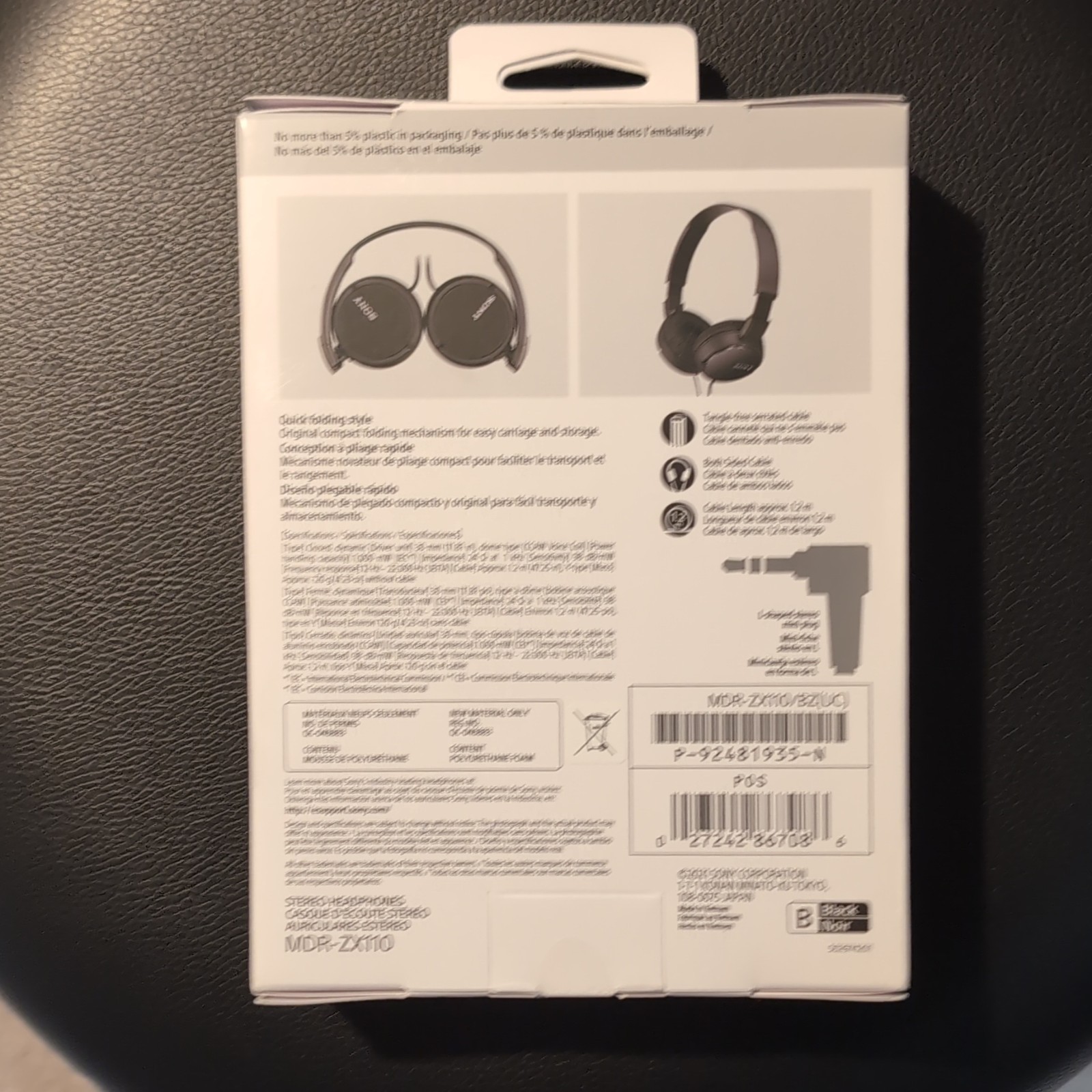 Sony MDR-ZX110 Black Wired Headphones 30mm Folding Adjustable 1.2m 3.5mm