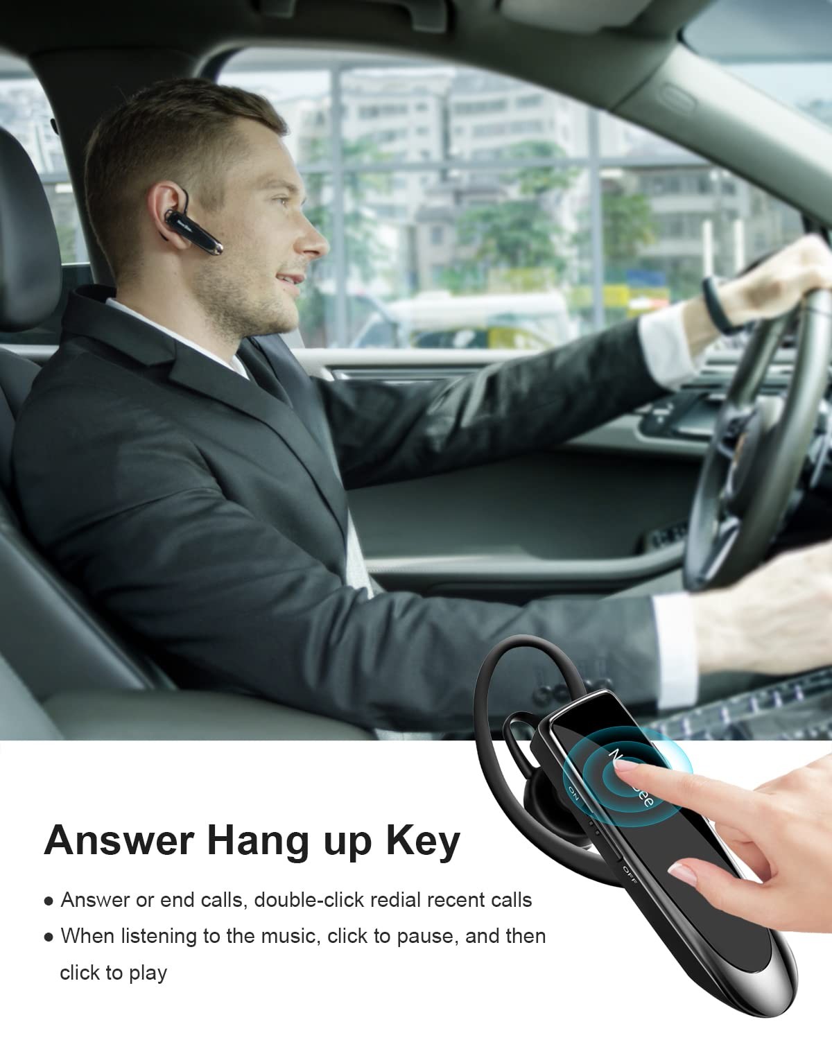 Bluetooth Earpiece V5.0 Wireless Handsfree Headset with Microphone 24 Hrs