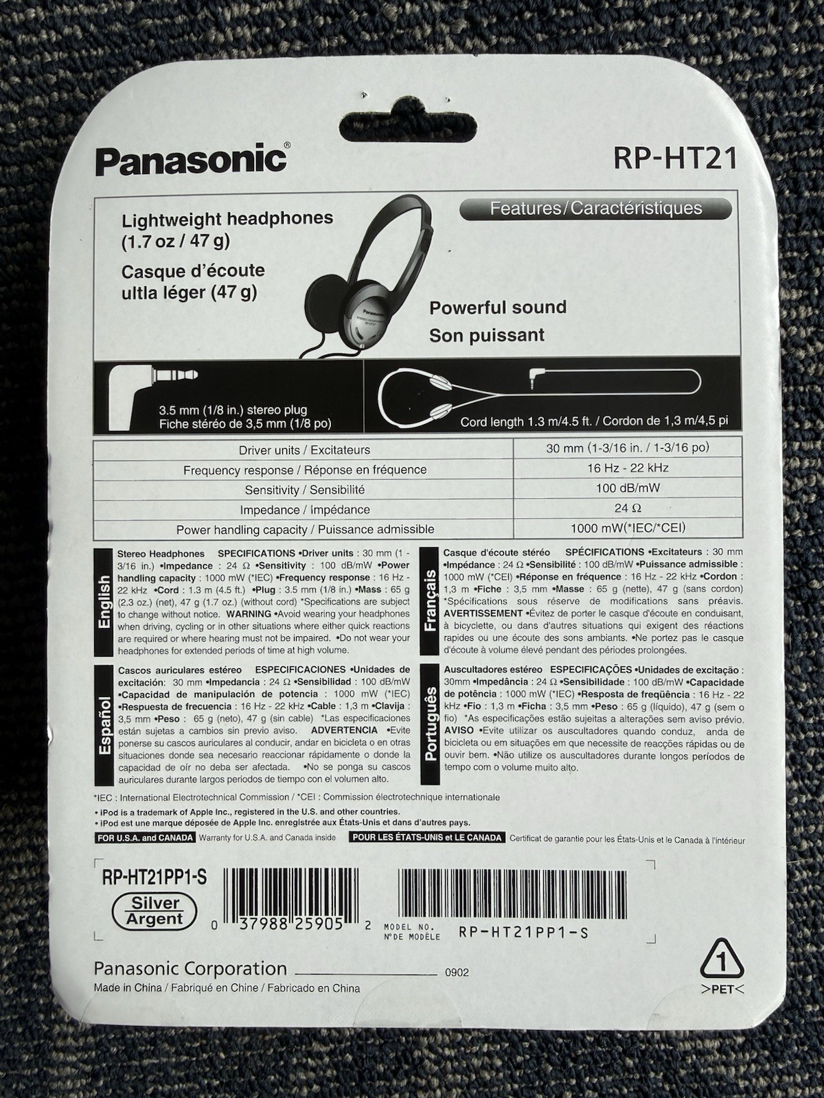 Panasonic RP-HT21 Lightweight On-Ear Headphones NEW FACTIRY SEALED LOOK