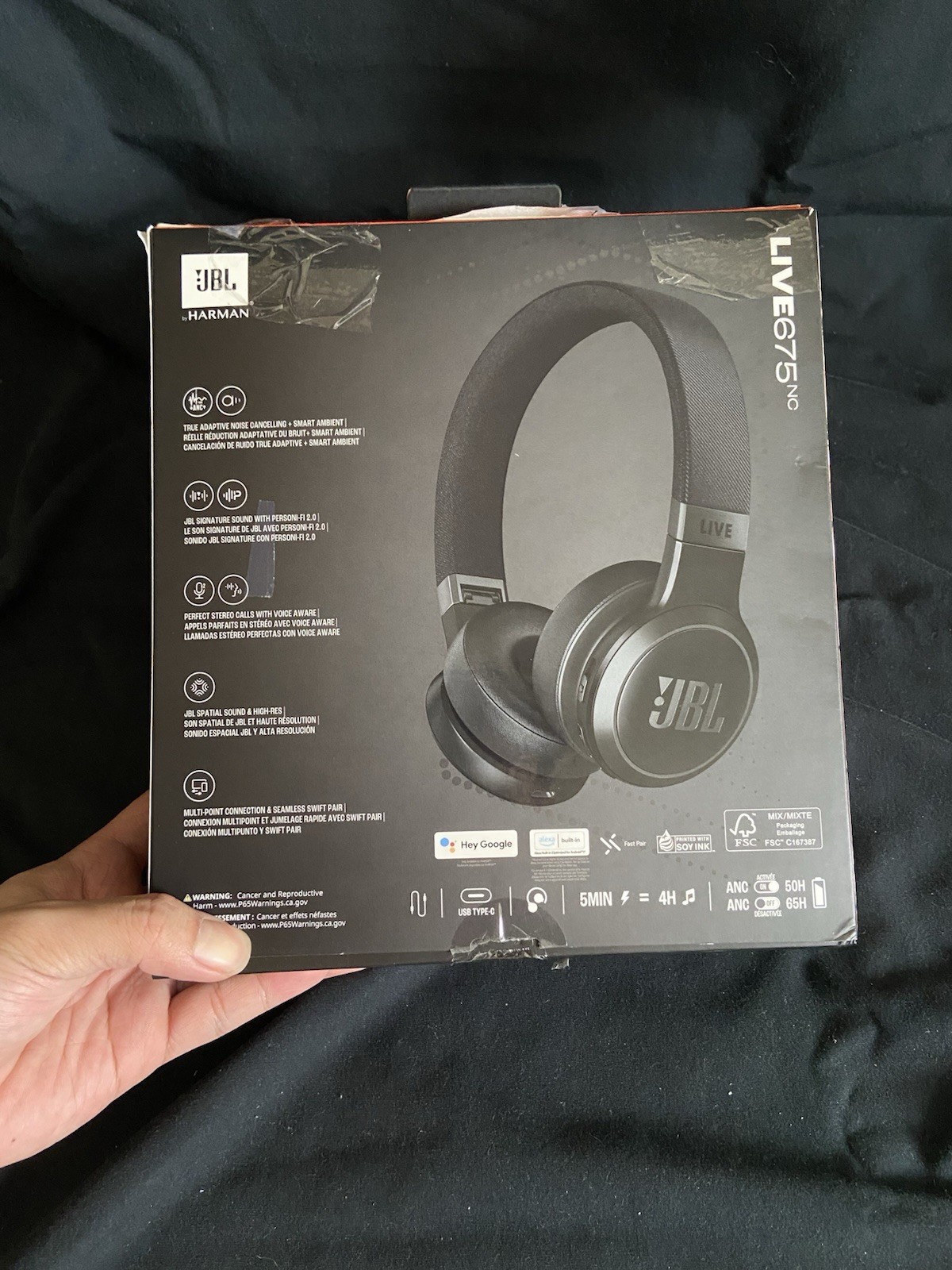 JBL Live 675NC Wireless On-Ear Adaptive Noise Cancelling Headphones – Black