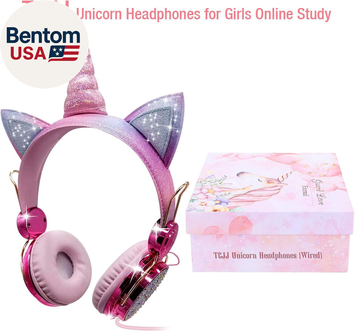 Unicorn Kids Headphones for Girls Children Teens, Wired Headphones for Kids with