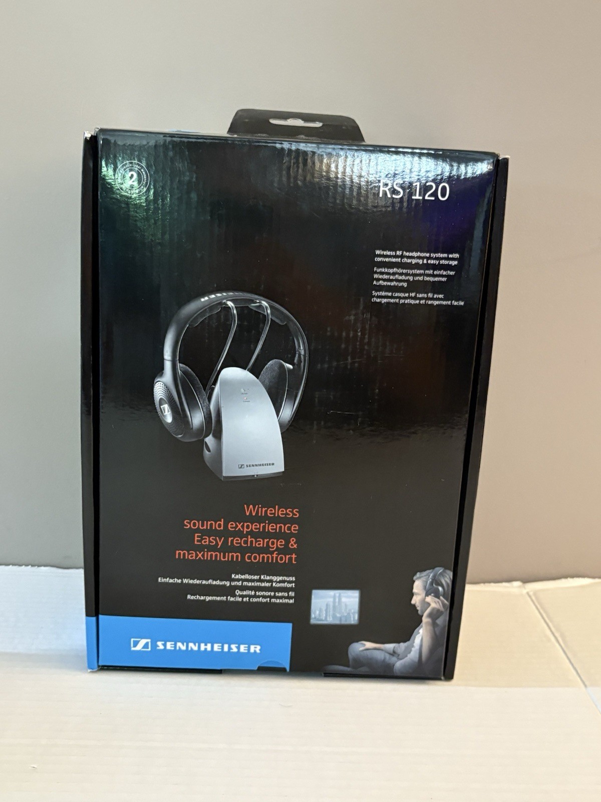 Sennheiser RS 120 Wireless RF Headphone System W/ Charging Base NEW Open BOX