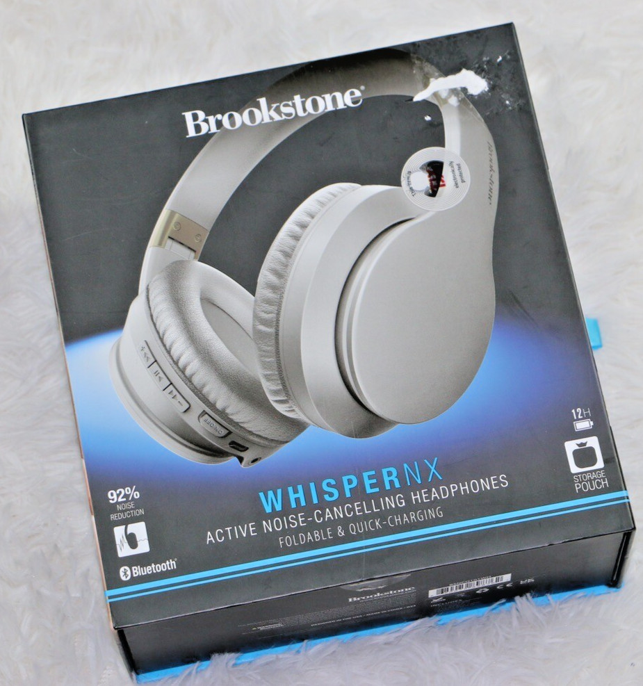Brookstone WhisperNX Active Noise Cancelling Bluetooth Headphones White Foldable