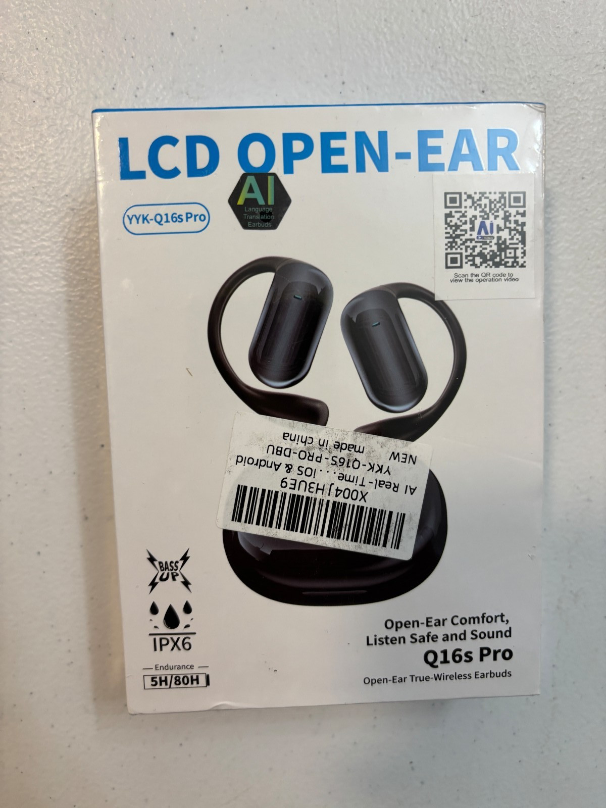 YYK Q16s Pro LCD Open-Ear Bluetooth Wireless Ear-hook Earbuds Black new