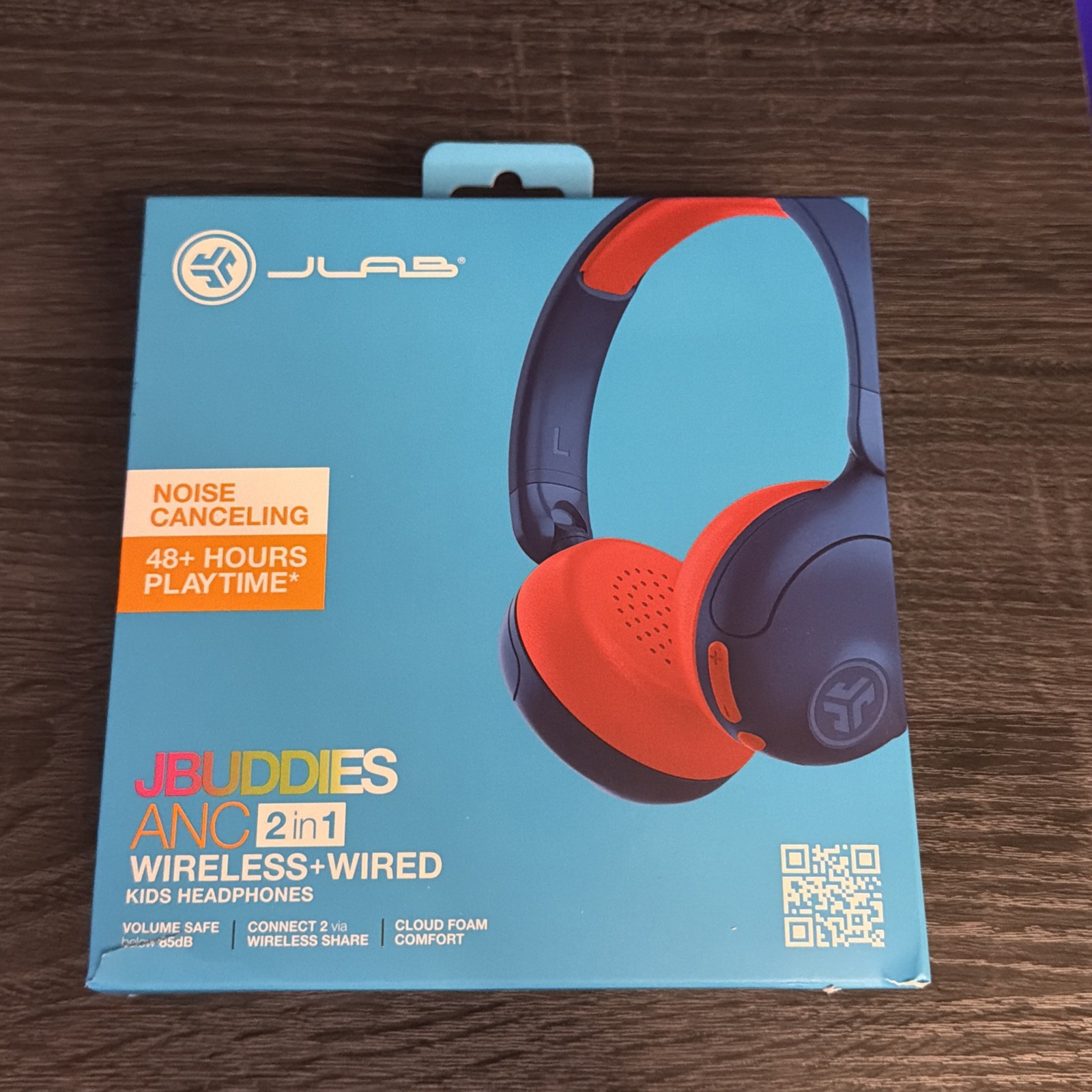 JLab JBuddies ANC 2 in 1 Wireless + Wired Kids Headphones – Blue & Red