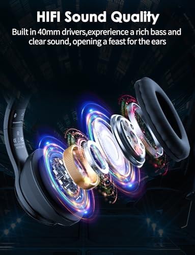Cat Ear Bluetooth Headphones for Kids & Adults, 55H Play Time, Wireless Foldable