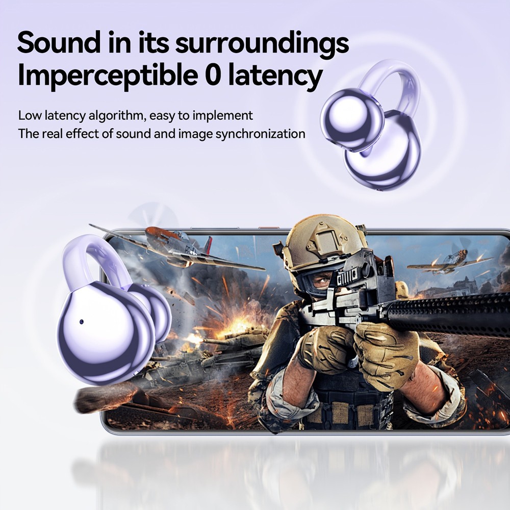 Panoramic Sound Bluetooth Earbuds Open-Ear with Mic for iPhone Android CellPhone