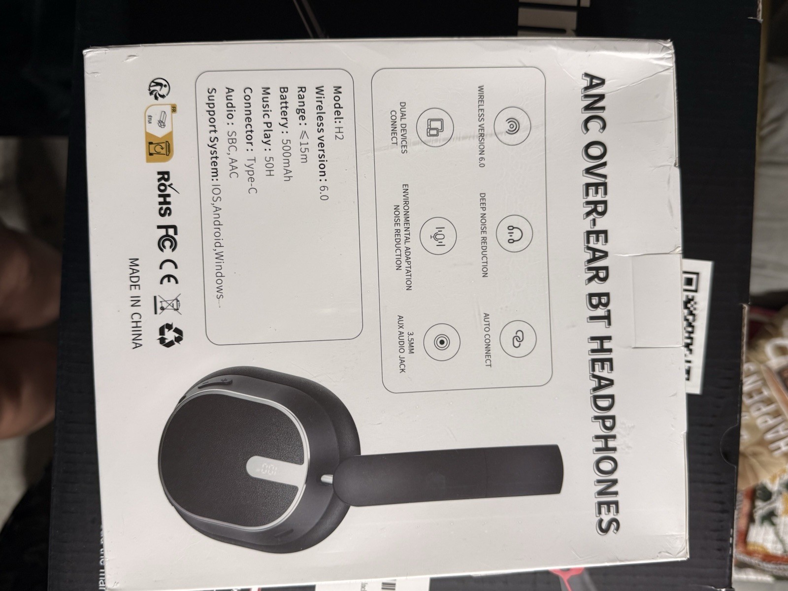 MMWOWARTS H2 Bluetooth Over-Ear Headphones Extra Bass ANC Black