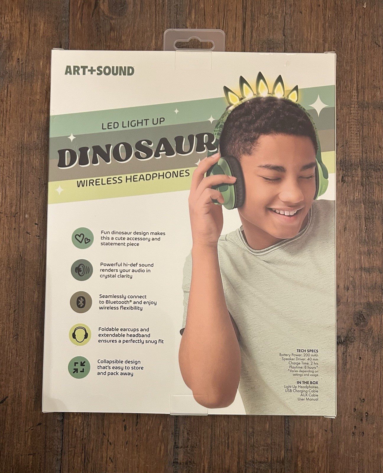 Art + Sound LED Light Up Dinosaur Wireless Headphones