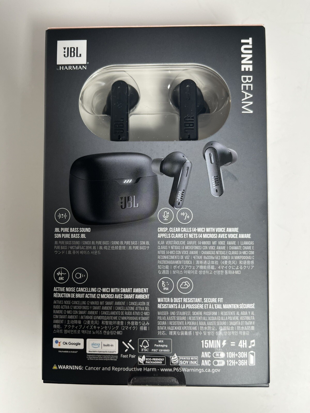 JBL by Harman Tune Beam Earbuds Black Pure Bass Headphones New