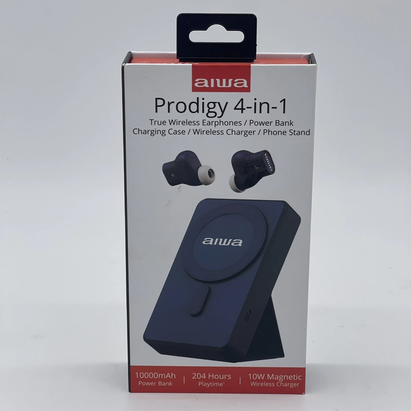 AIWA Wireless Earbuds and 10,000 mAh Powerbank with Phone Stand Blue New