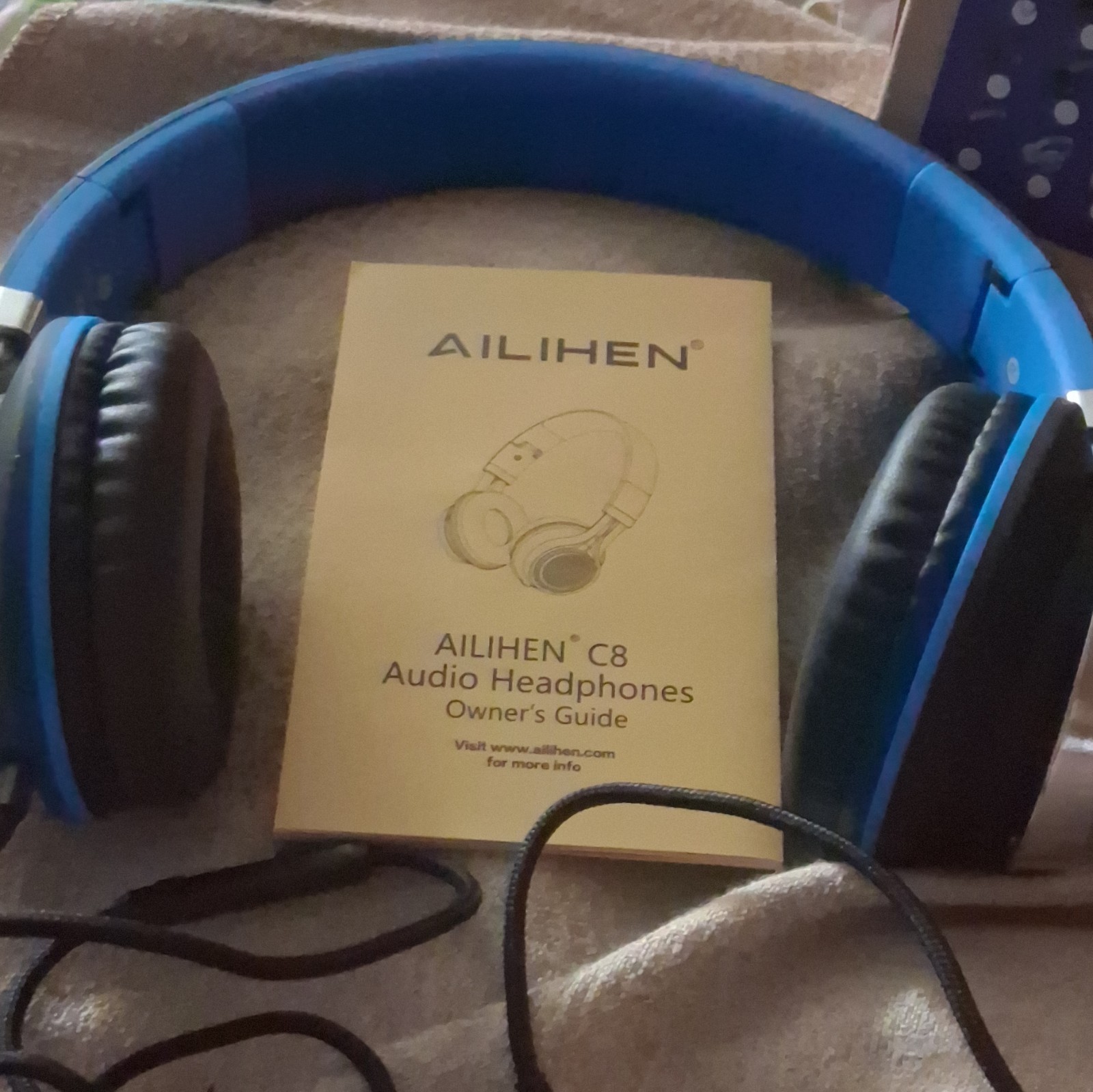 AILIHEN C8 Foldable Over-Ear Headphones w/ On-Cable Mic 3.5mm Black/Blue