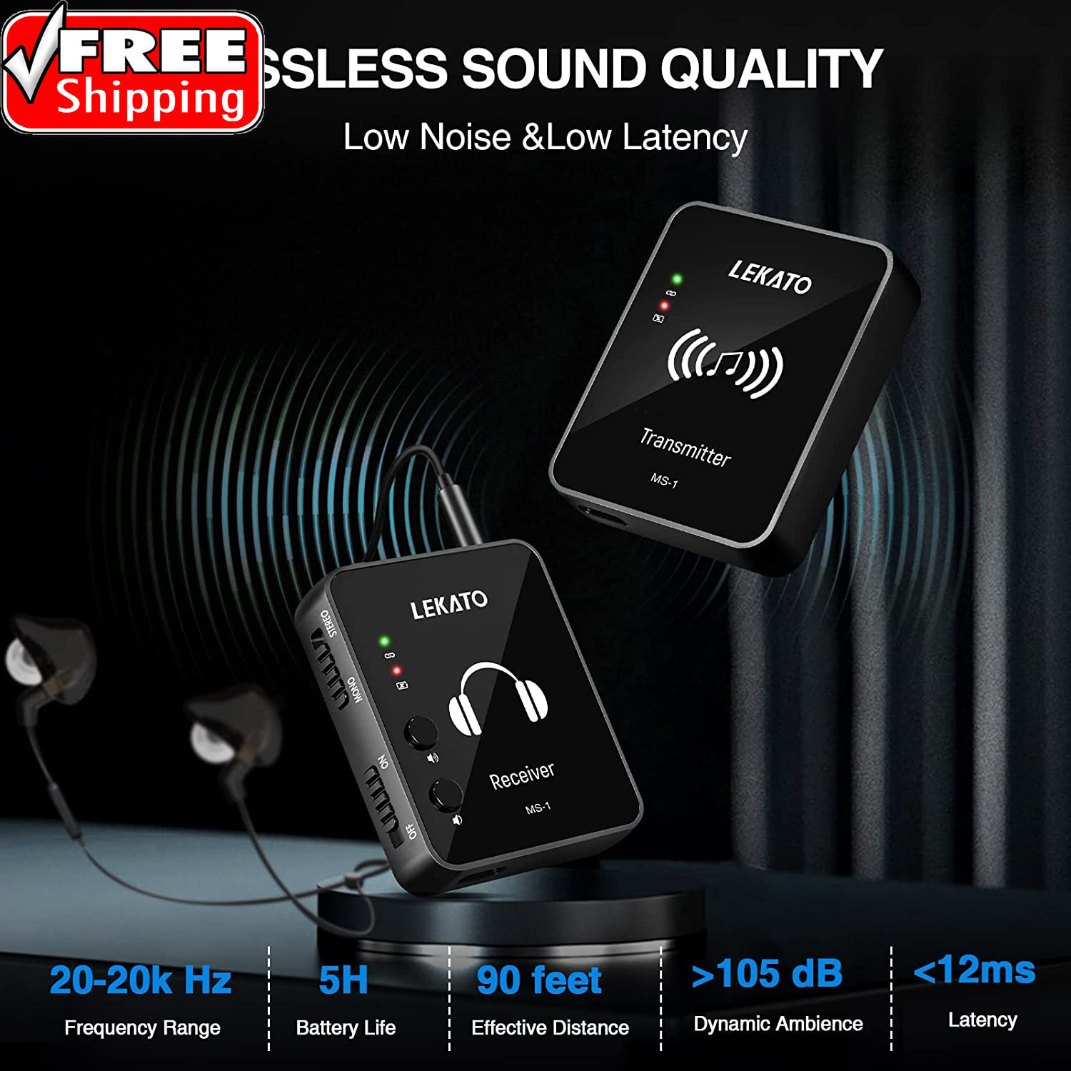 MS-1 Wireless in Ear Monitor System, 2.4Ghz Stereo In-Ear Monitoring with Transm