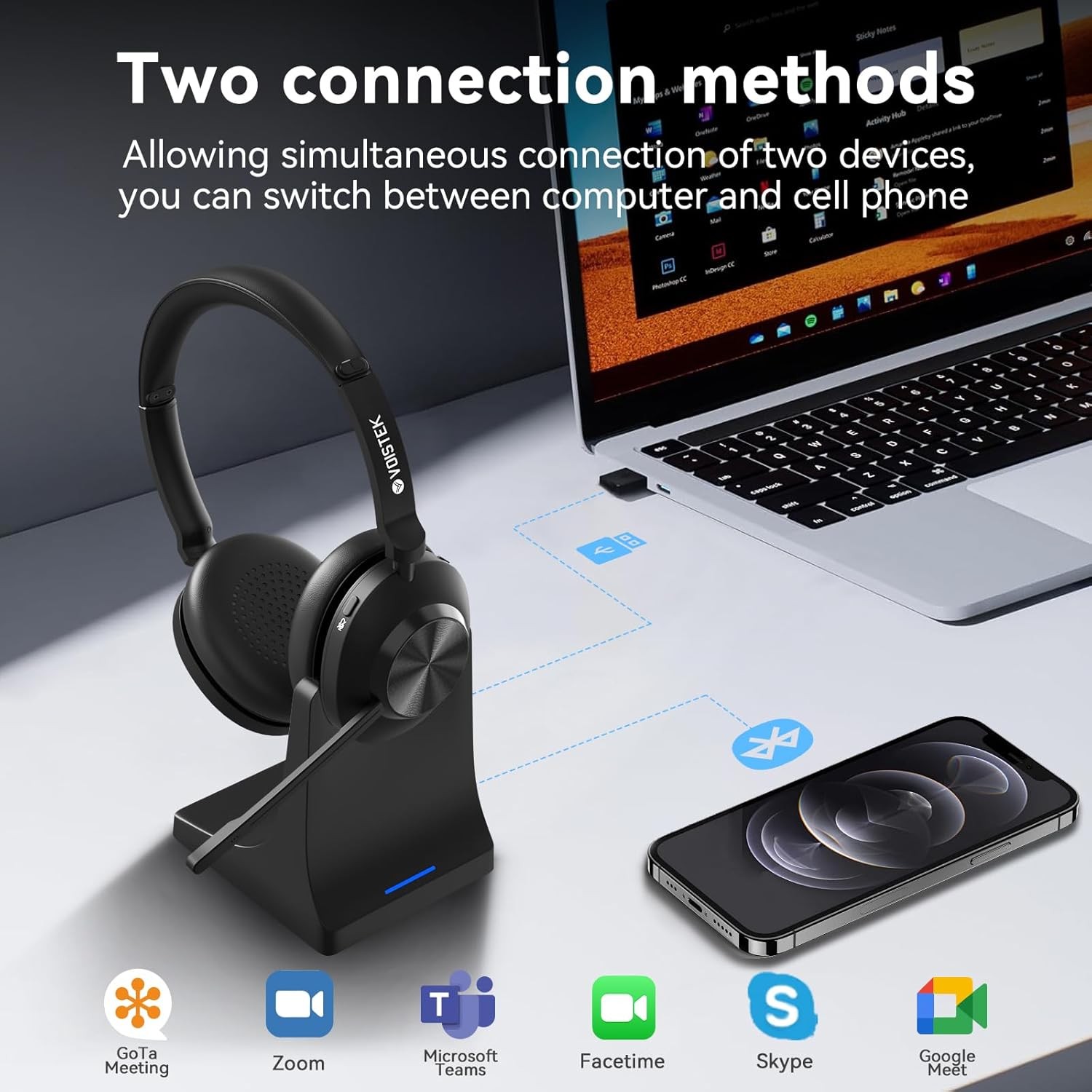 Bluetooth Headset with USB-dongle Microphone Wireless Headphone for PC/Phones