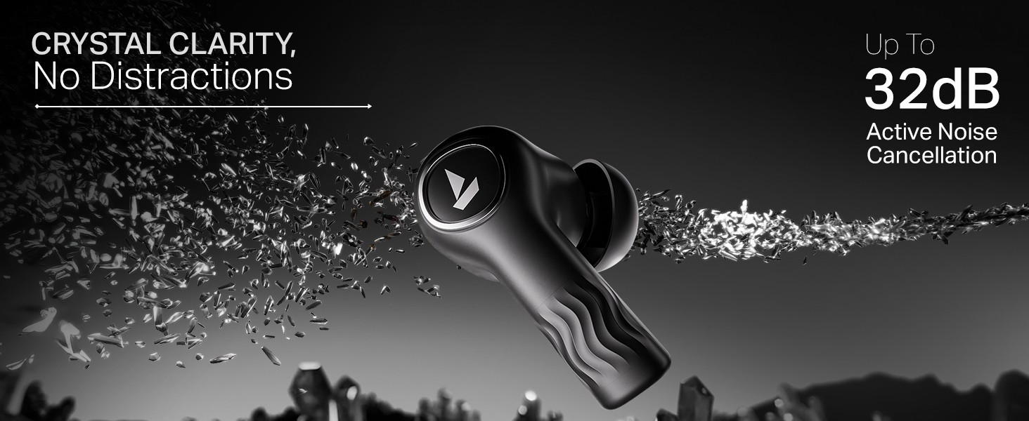 boAt Nirvana Crystl TWS Bluetooth Earbuds ANC Wireless Earphones 100H Battery