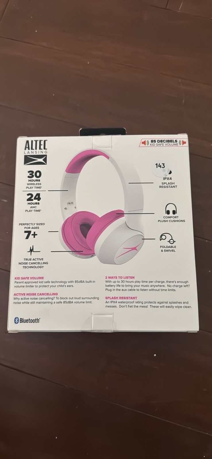 Altec Lansing 2-In-1 Active Noise Canceling Kid Safe Headphones Pink