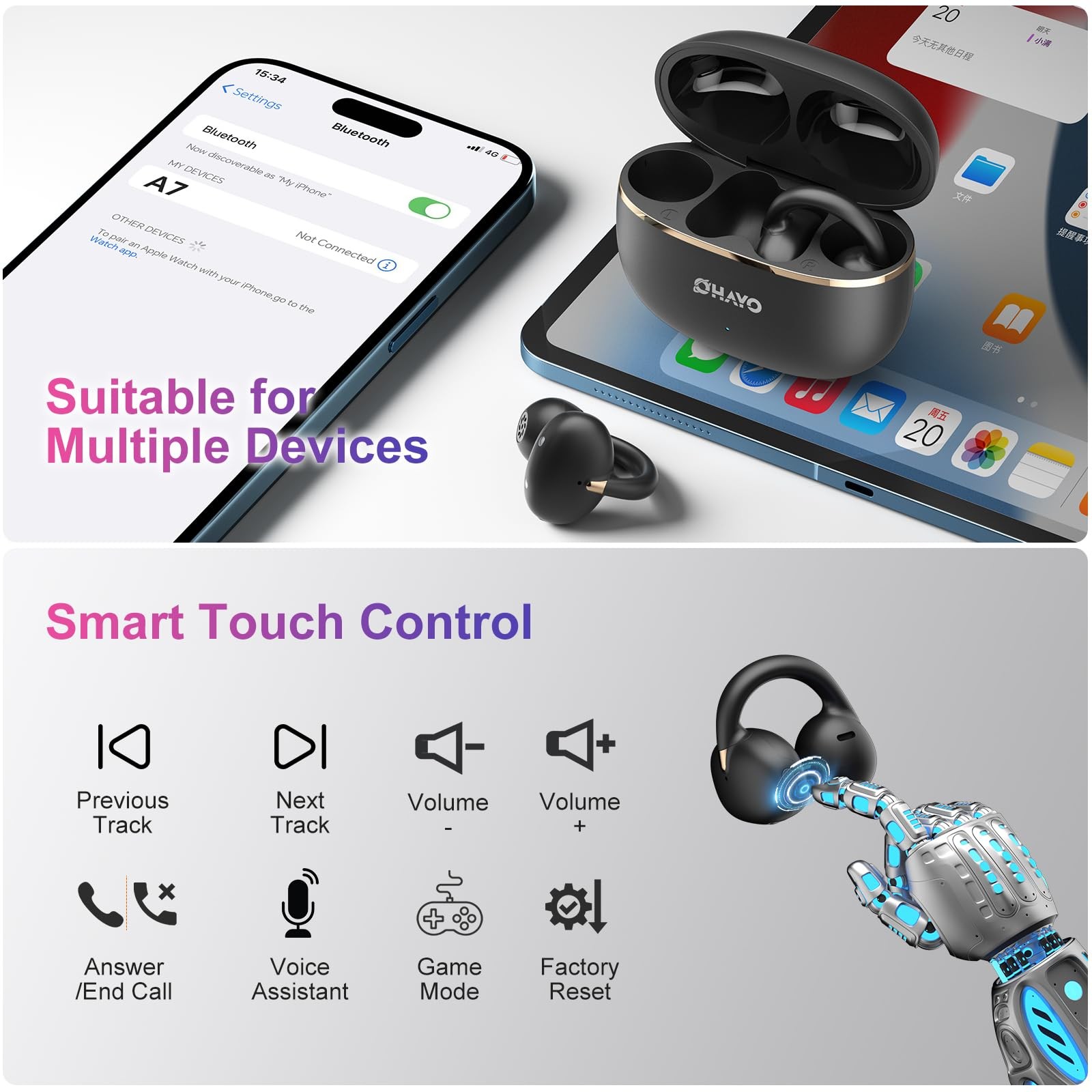 A7 Open Ear Clip-On Headphones for Glasses Wearers – Safe for Running & Stree…