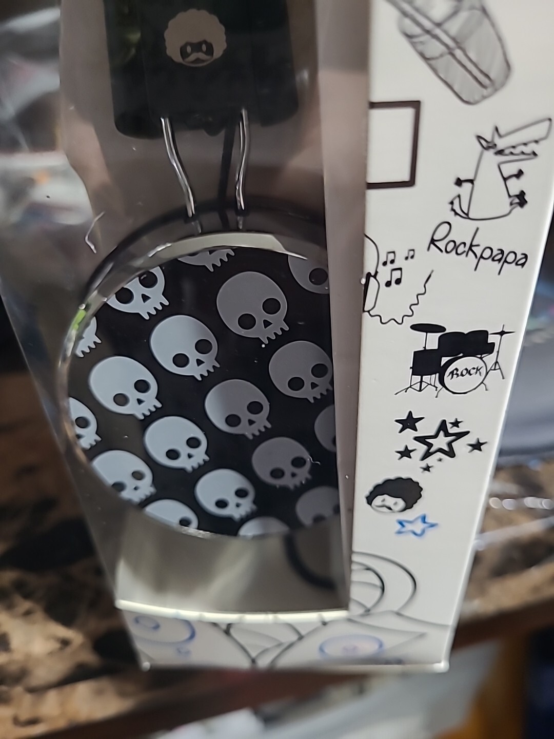 Rockpapa Headphones Model 878 Black White Skulls Plus Extra Set W/no Pads Blue