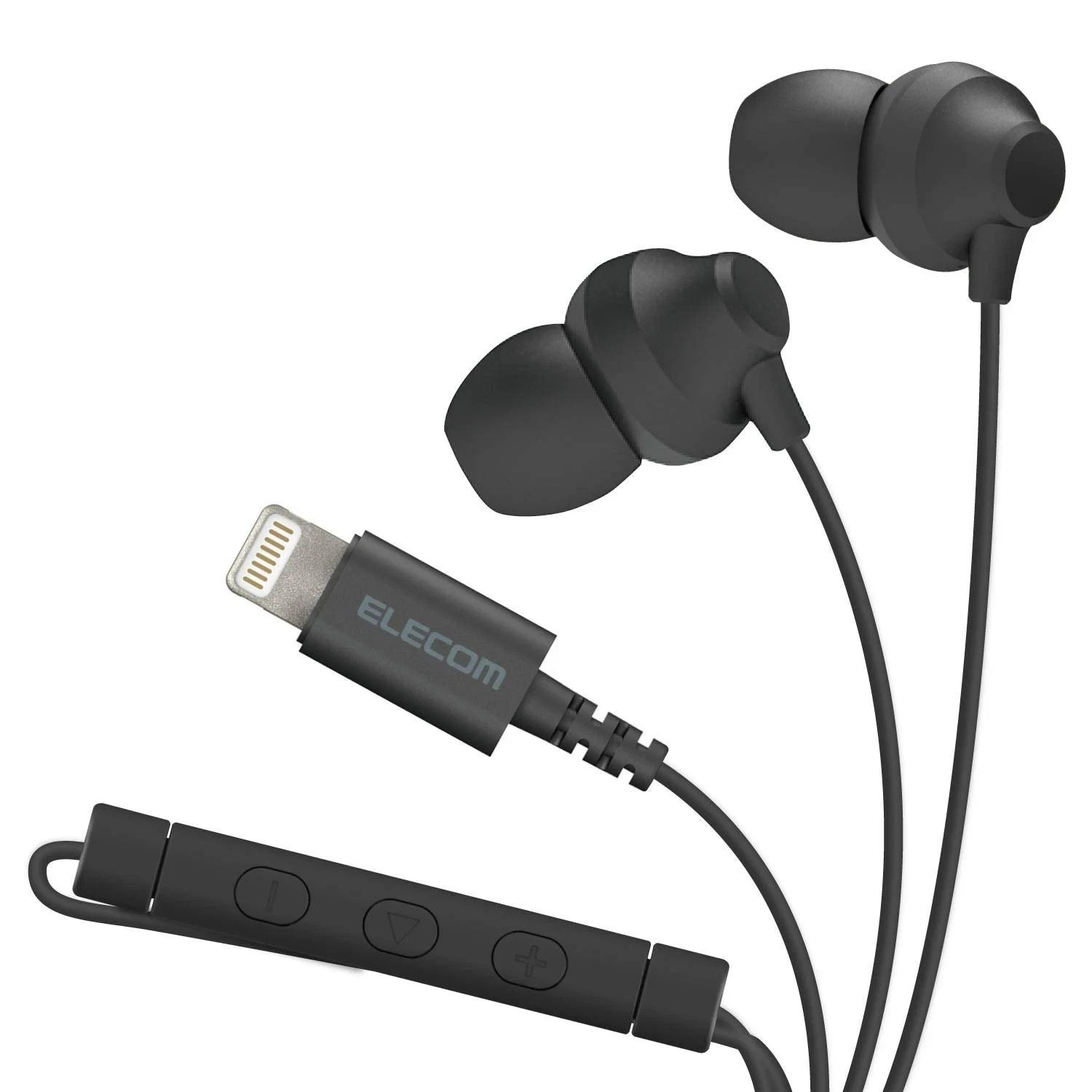 ELECOM Lightning Earphone Headset with Mic Black, 10.0mm Earbuds, New