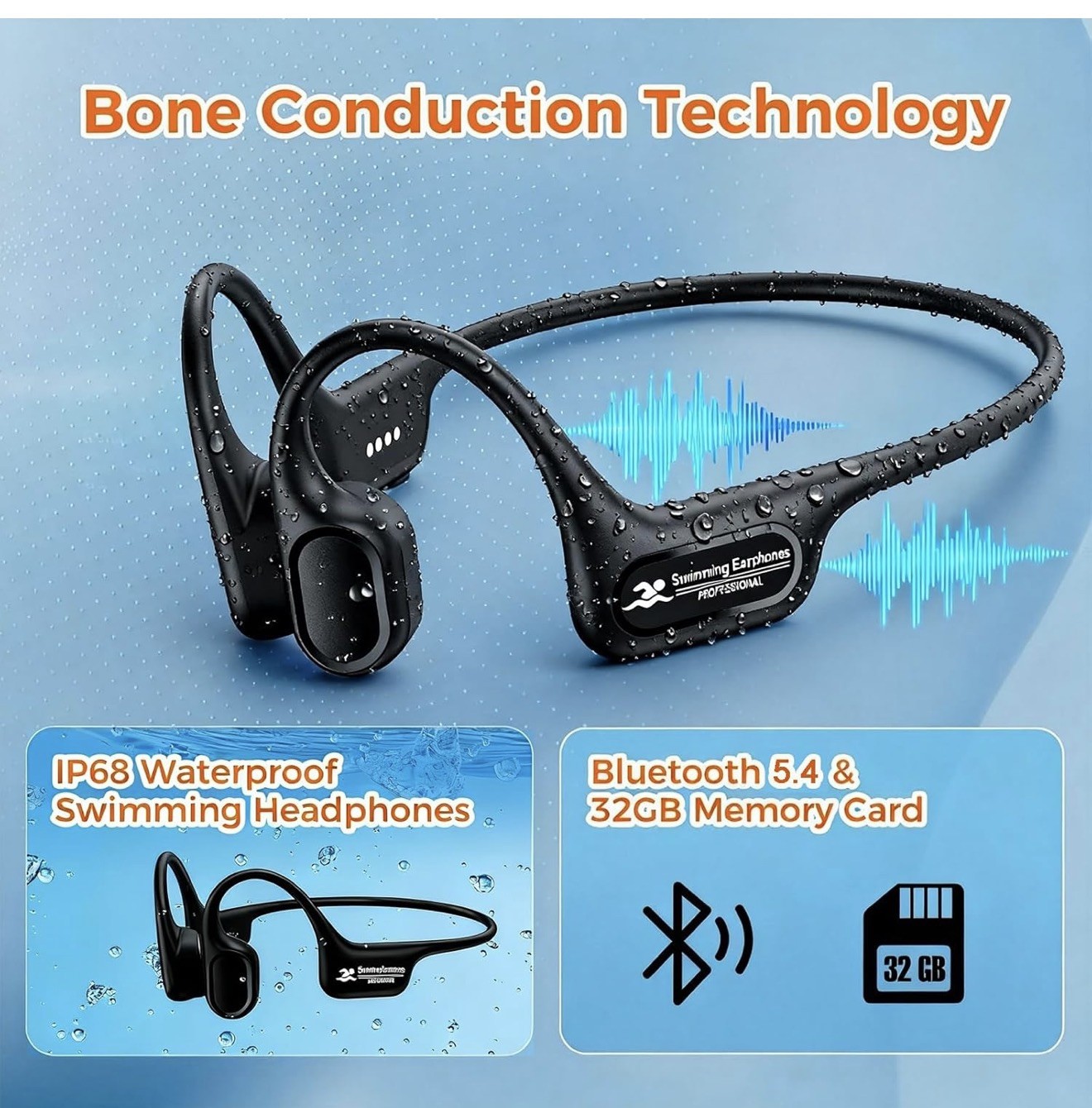 Hostena Bone Conduction Headphones with Mic, Open-Ear Headphones with Noise